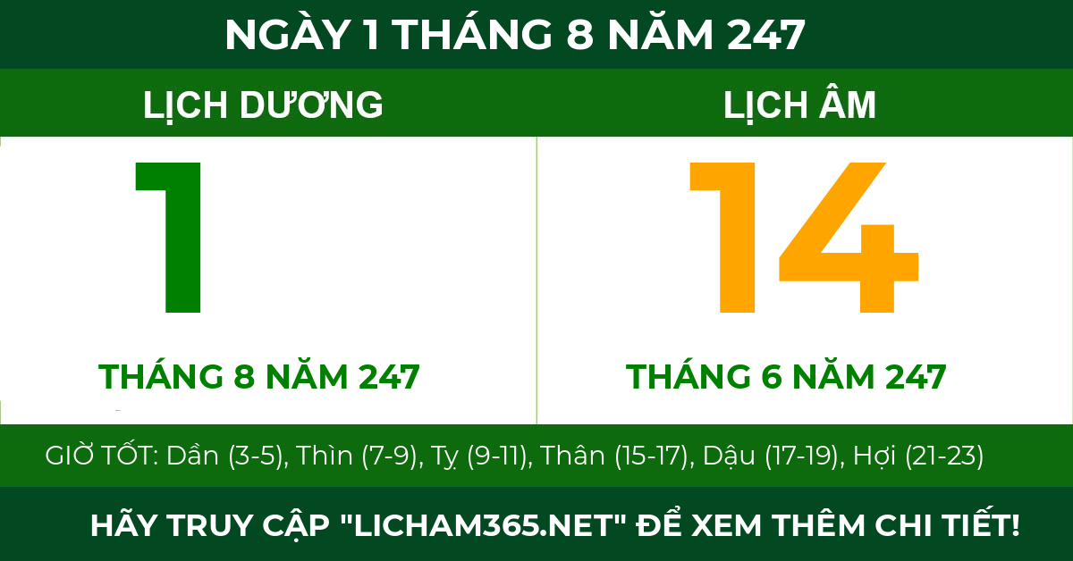 lịch âm ngày 1 tháng 8 năm 247