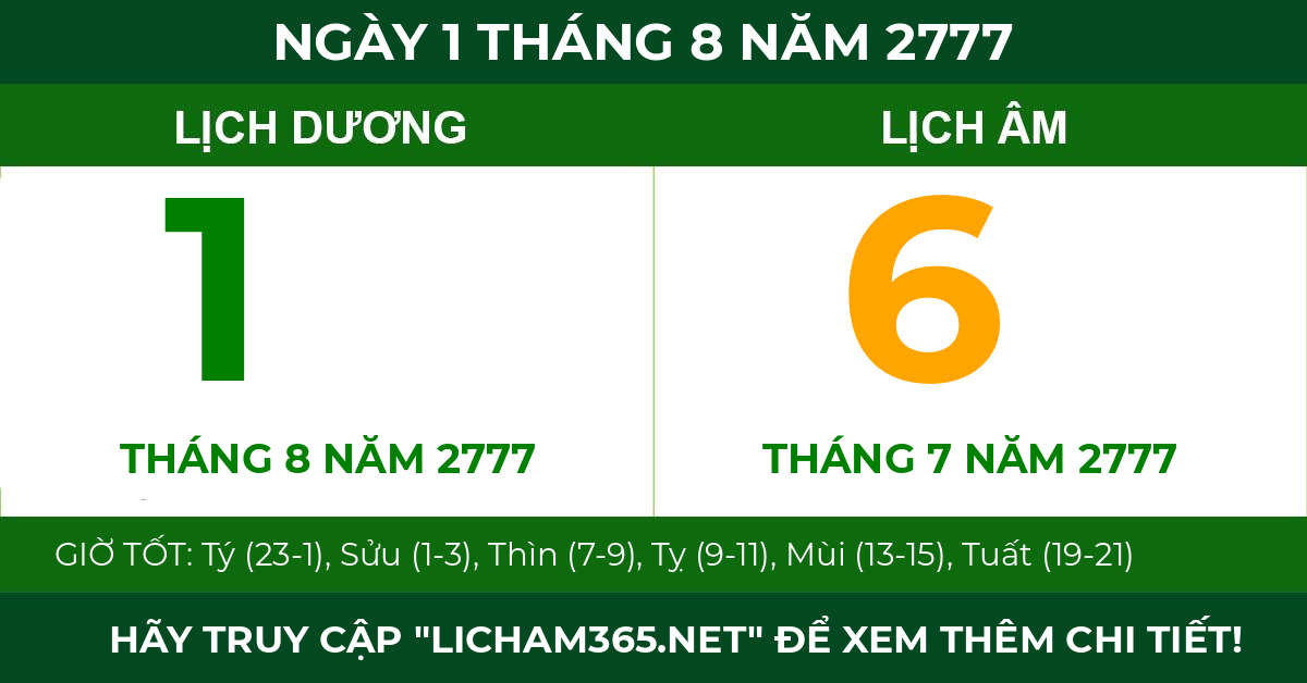 lịch âm ngày 1 tháng 8 năm 2777