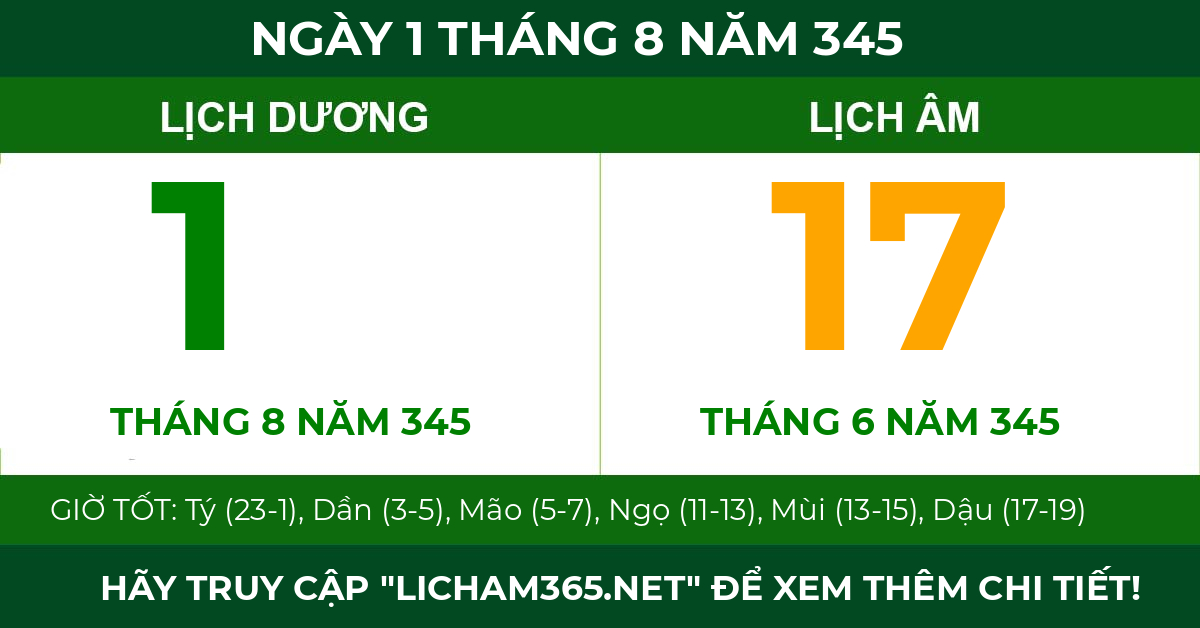 lịch âm ngày 1 tháng 8 năm 345