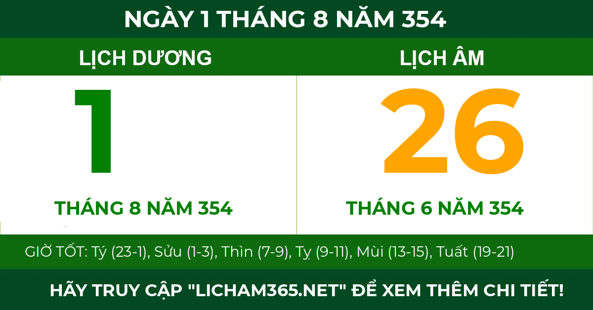 lịch âm ngày 1 tháng 8 năm 354