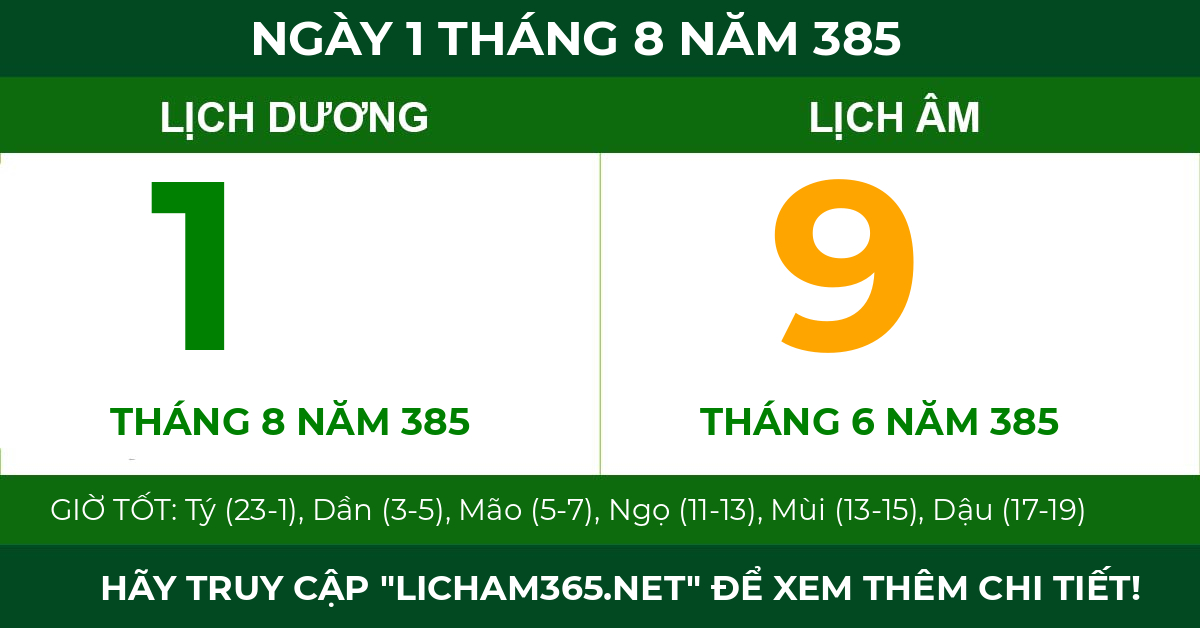 lịch âm ngày 1 tháng 8 năm 385