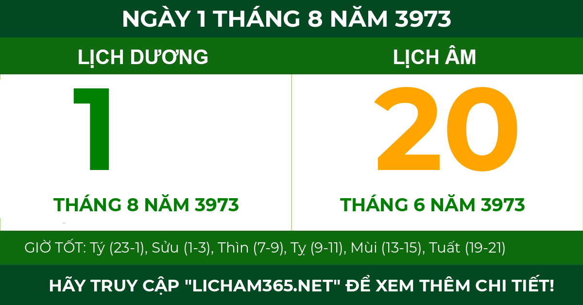 lịch âm ngày 1 tháng 8 năm 3973
