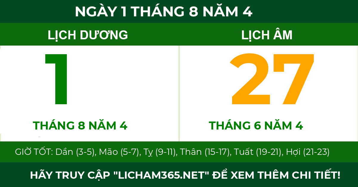 lịch âm ngày 1 tháng 8 năm 4