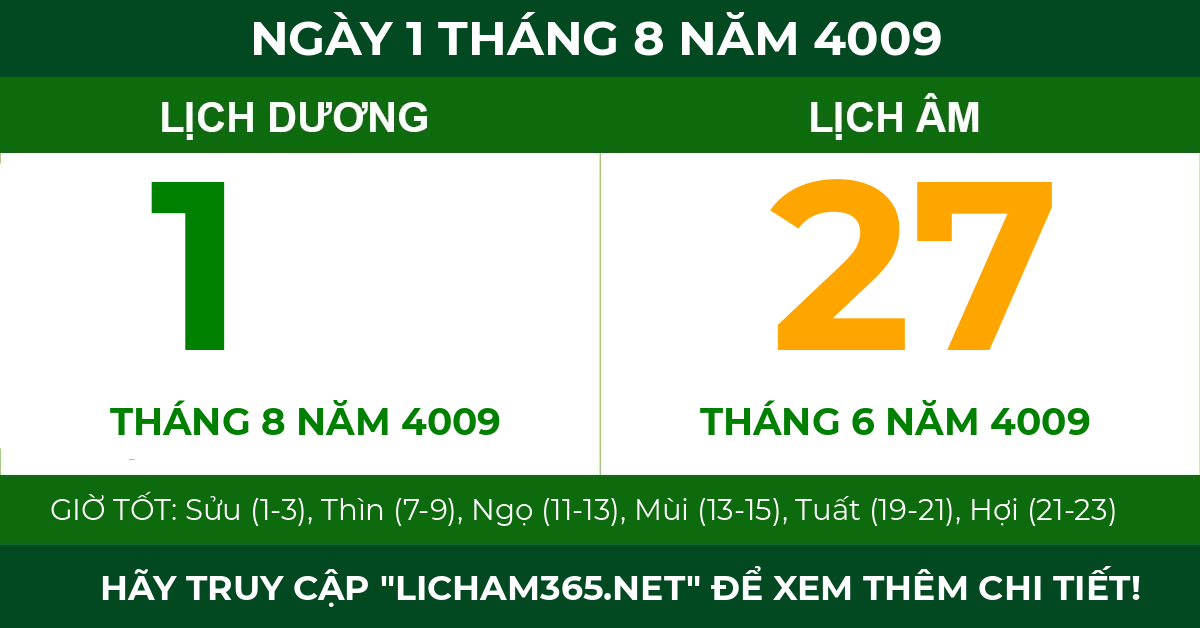 lịch âm ngày 1 tháng 8 năm 4009