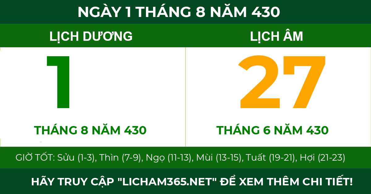 lịch âm ngày 1 tháng 8 năm 430