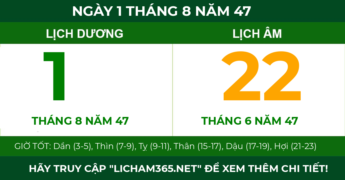 lịch âm ngày 1 tháng 8 năm 47