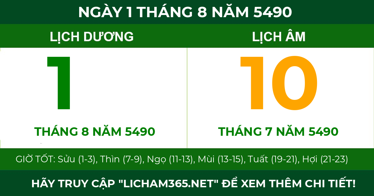 lịch âm ngày 1 tháng 8 năm 5490