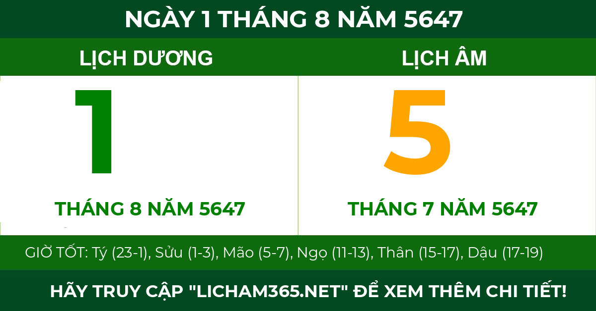 lịch âm ngày 1 tháng 8 năm 5647