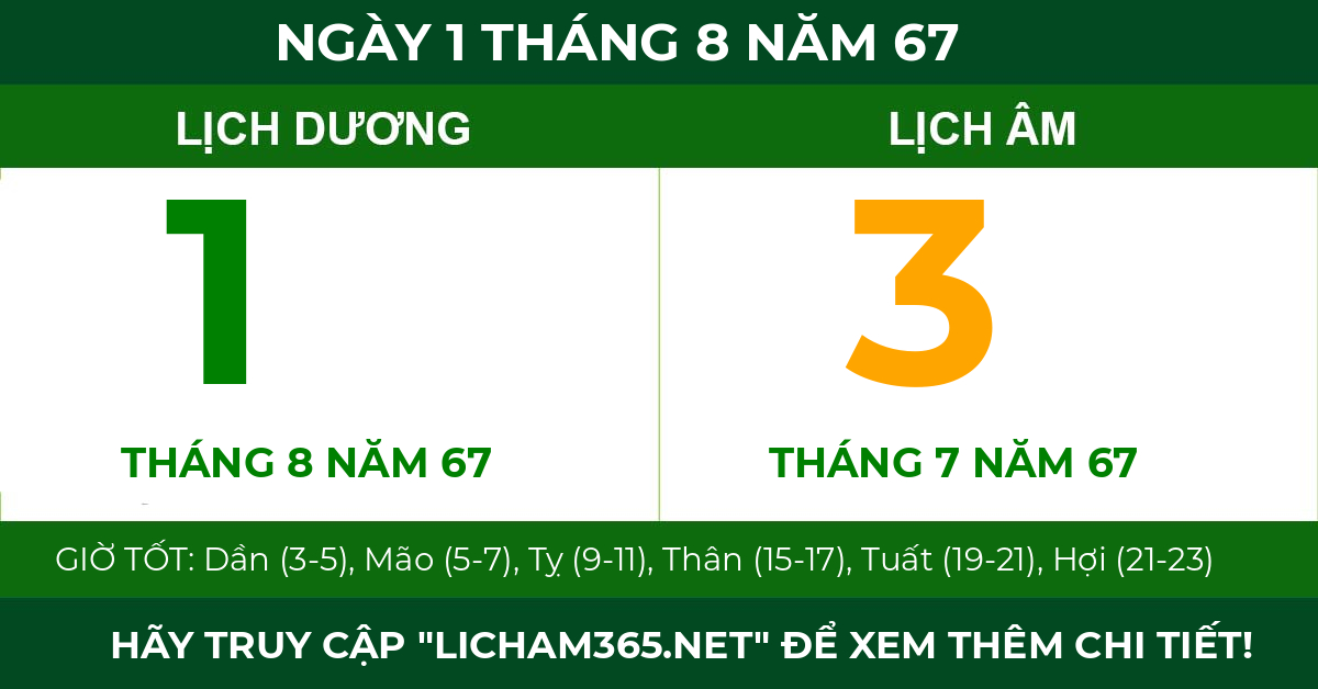 lịch âm ngày 1 tháng 8 năm 67