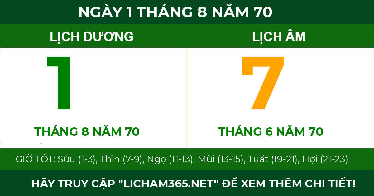 lịch âm ngày 1 tháng 8 năm 70