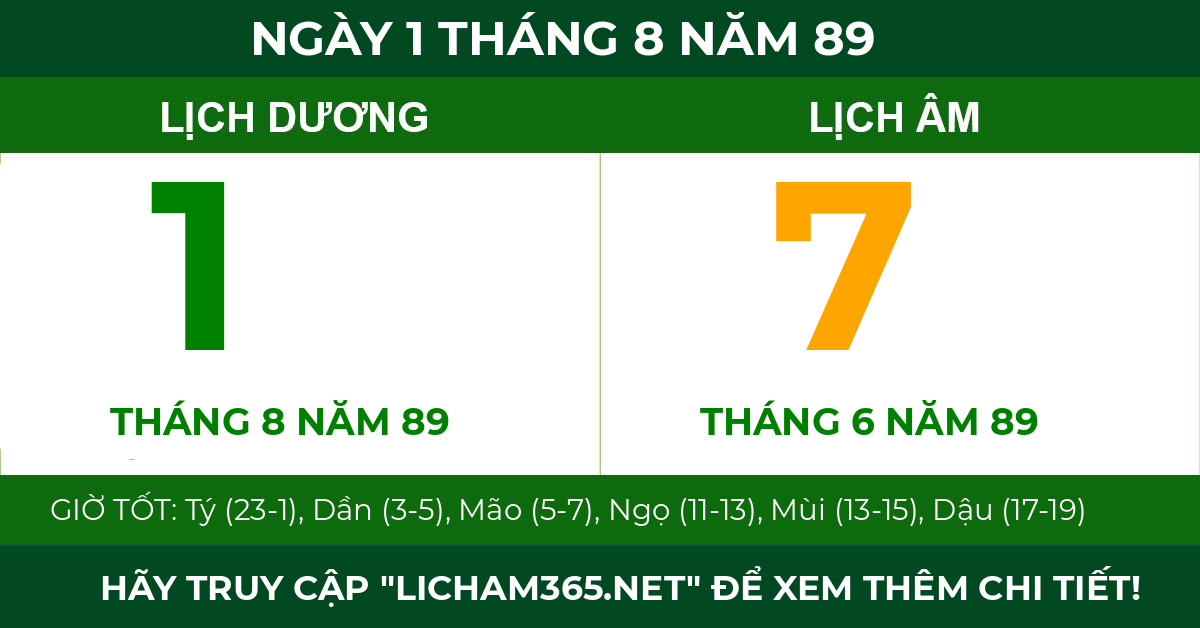 lịch âm ngày 1 tháng 8 năm 89