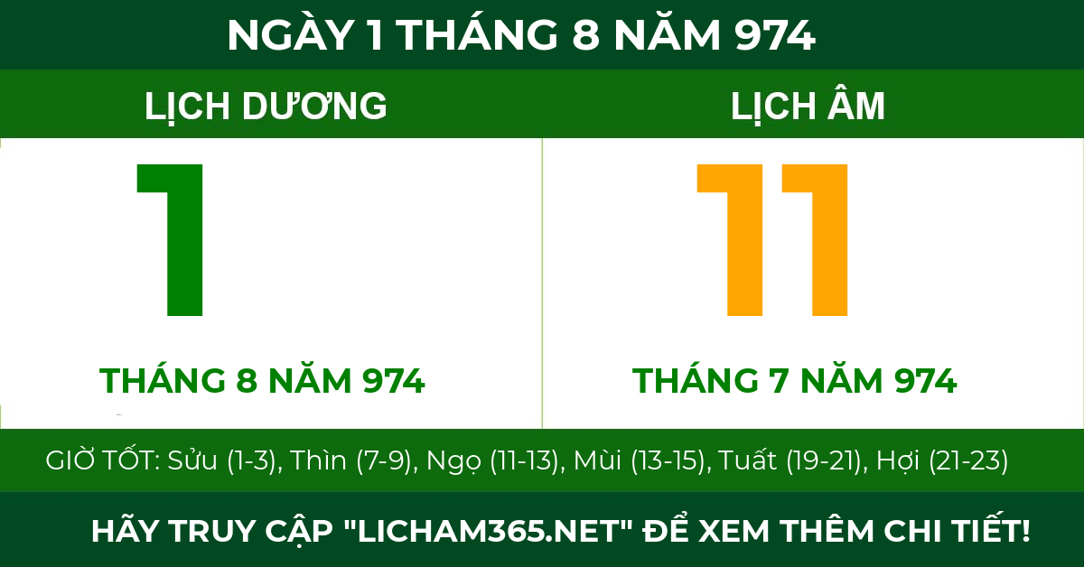 lịch âm ngày 1 tháng 8 năm 974