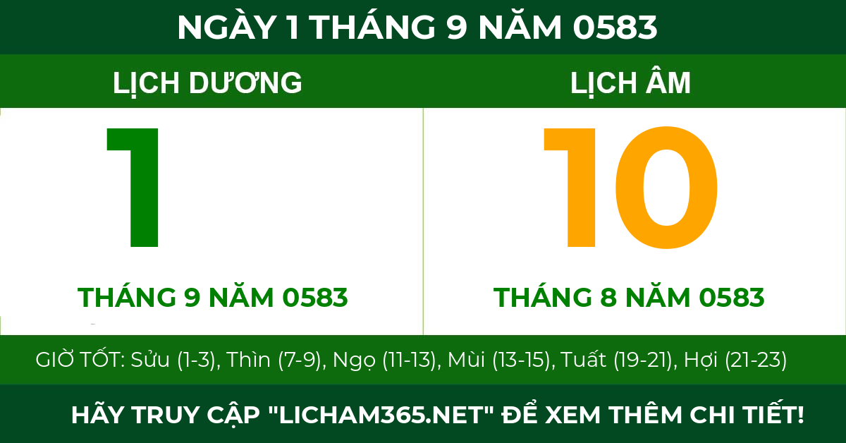 lịch âm ngày 1 tháng 9 năm 0583