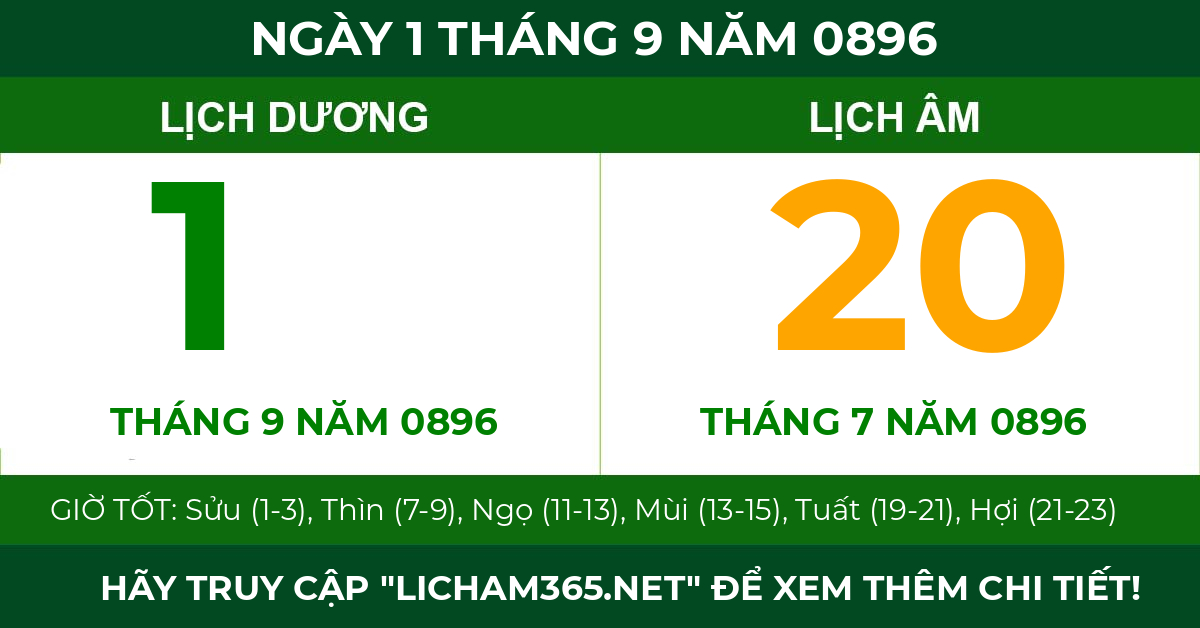 lịch âm ngày 1 tháng 9 năm 0896