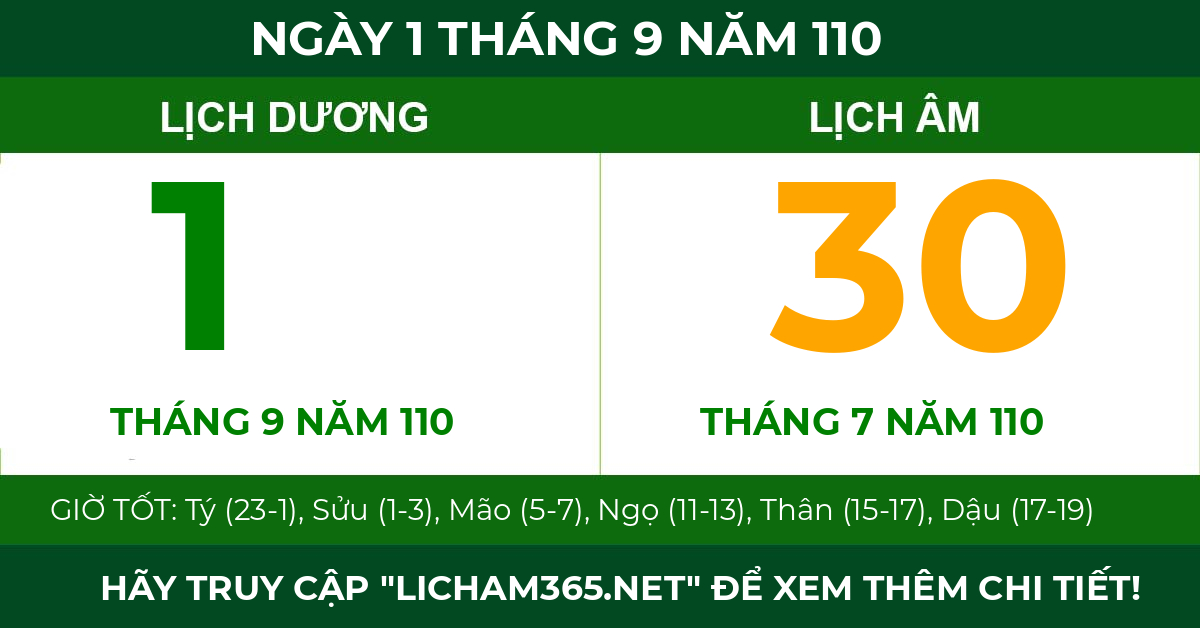 lịch âm ngày 1 tháng 9 năm 110