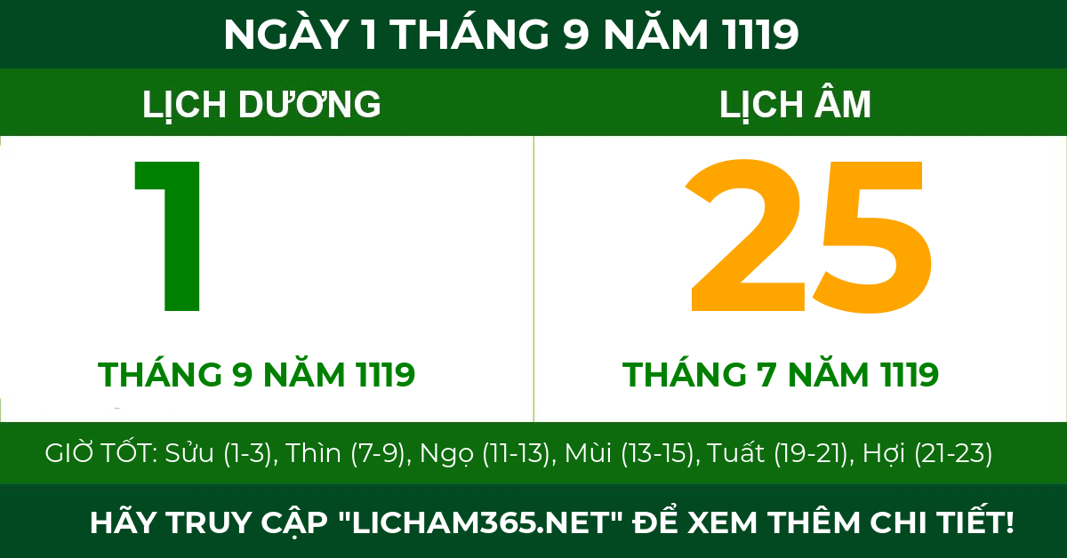 lịch âm ngày 1 tháng 9 năm 1119