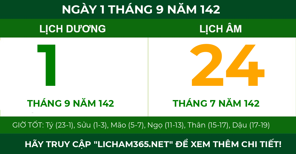 lịch âm ngày 1 tháng 9 năm 142