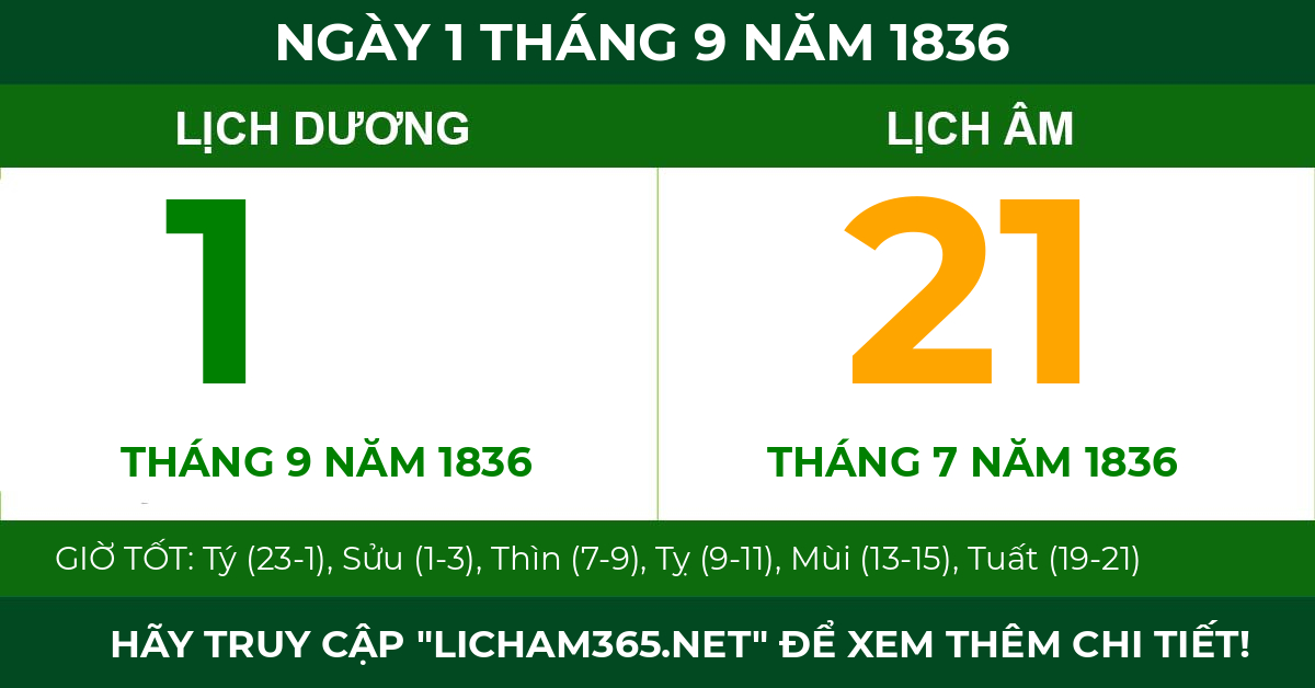 lịch âm ngày 1 tháng 9 năm 1836