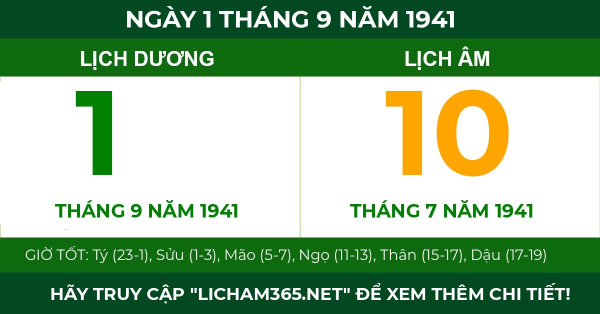 lịch âm ngày 1 tháng 9 năm 1941