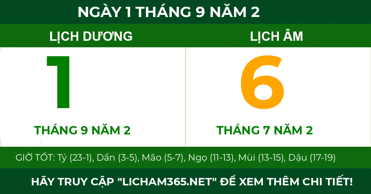 lịch âm ngày 1 tháng 9 năm 2