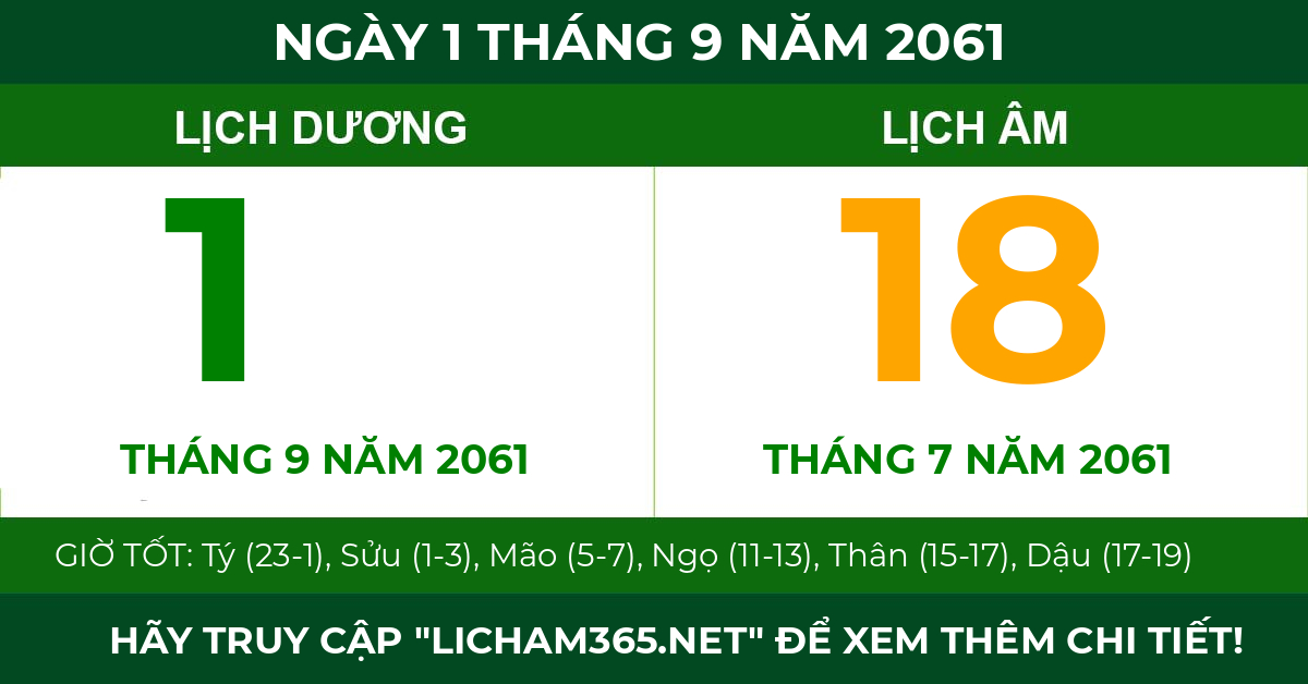 lịch âm ngày 1 tháng 9 năm 2061