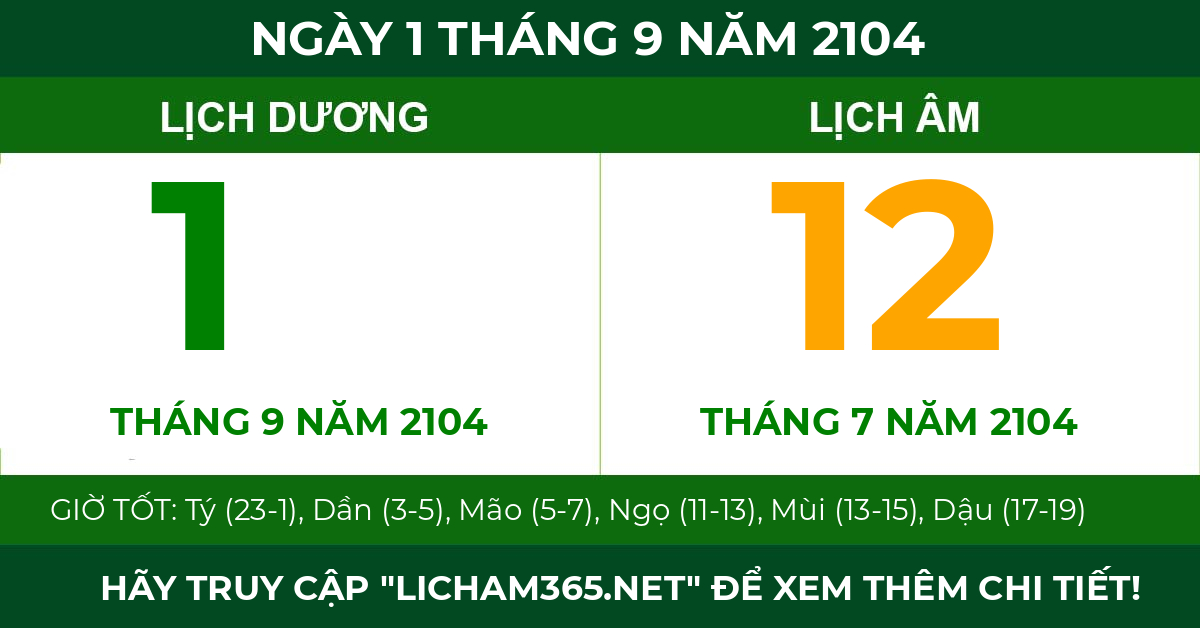 lịch âm ngày 1 tháng 9 năm 2104