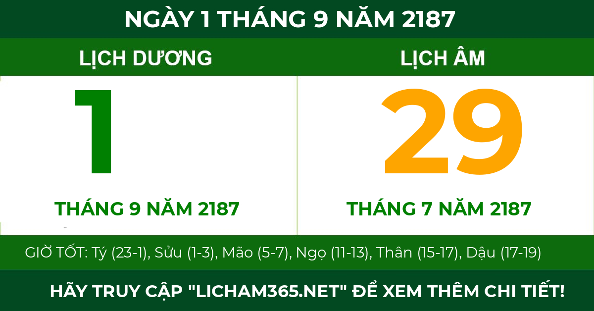 lịch âm ngày 1 tháng 9 năm 2187