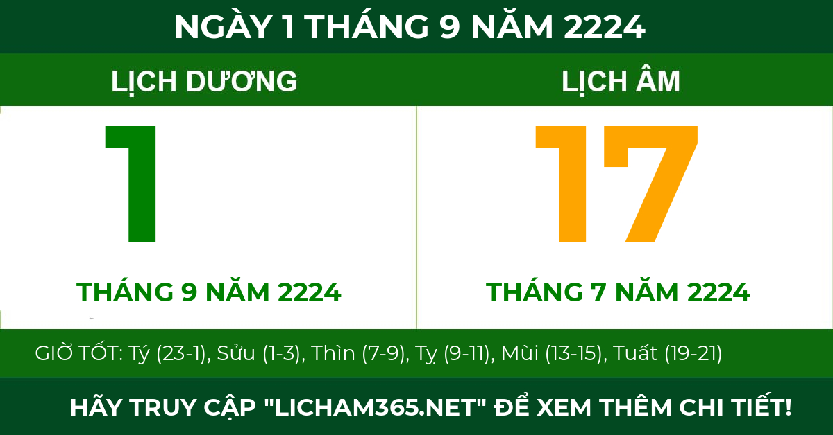 lịch âm ngày 1 tháng 9 năm 2224