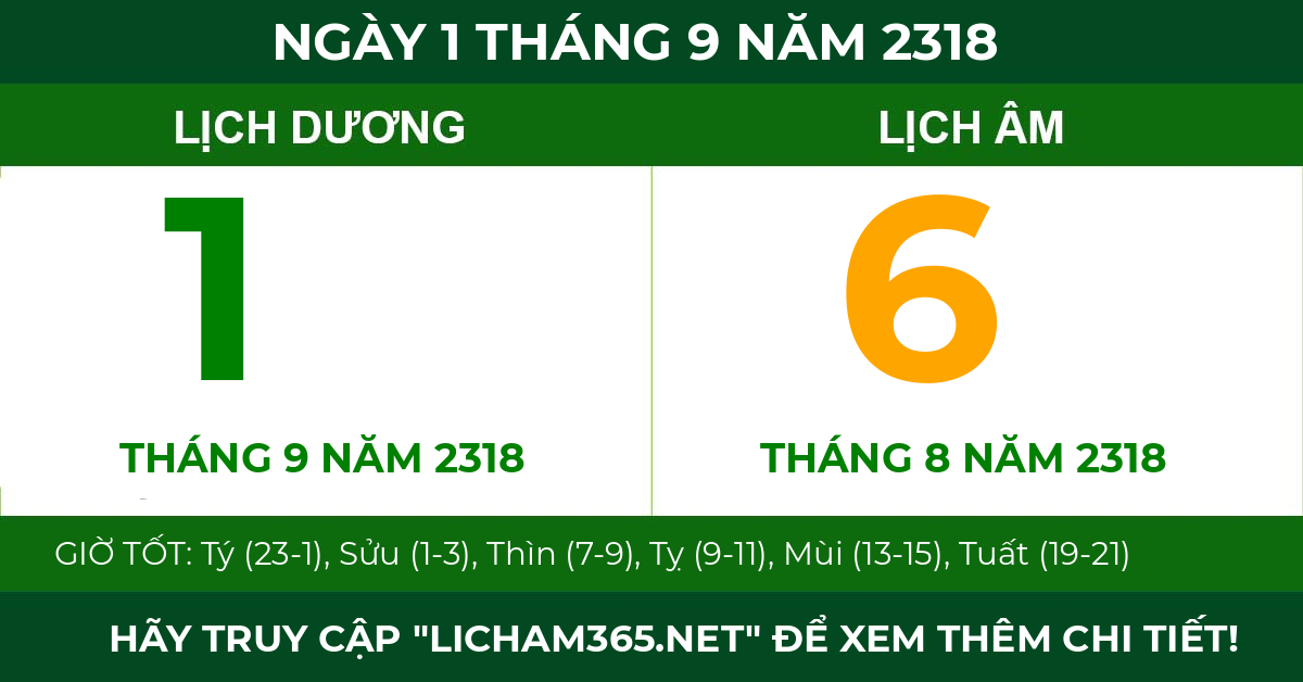 lịch âm ngày 1 tháng 9 năm 2318