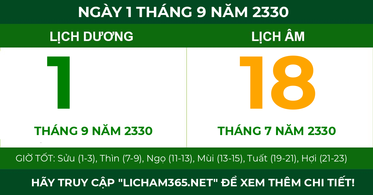 lịch âm ngày 1 tháng 9 năm 2330