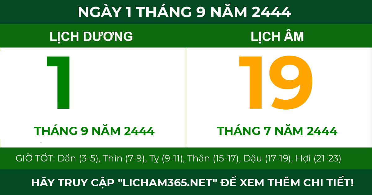 lịch âm ngày 1 tháng 9 năm 2444