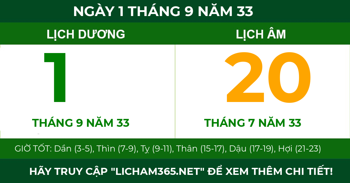 lịch âm ngày 1 tháng 9 năm 33