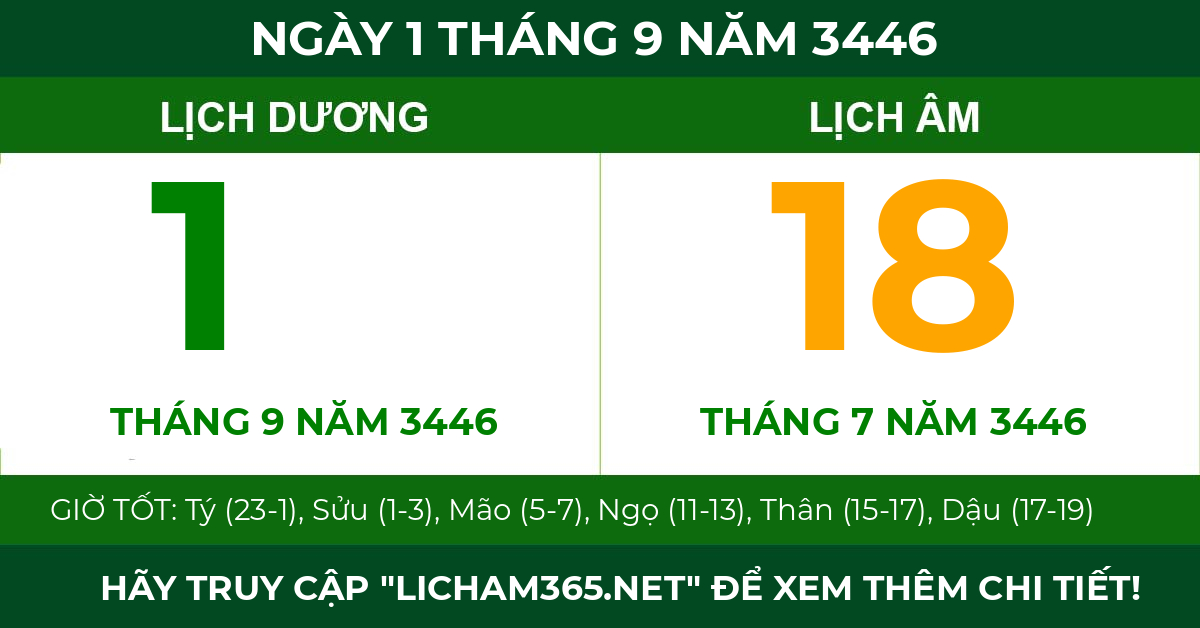 lịch âm ngày 1 tháng 9 năm 3446
