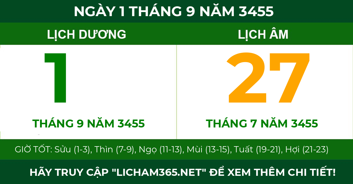 lịch âm ngày 1 tháng 9 năm 3455
