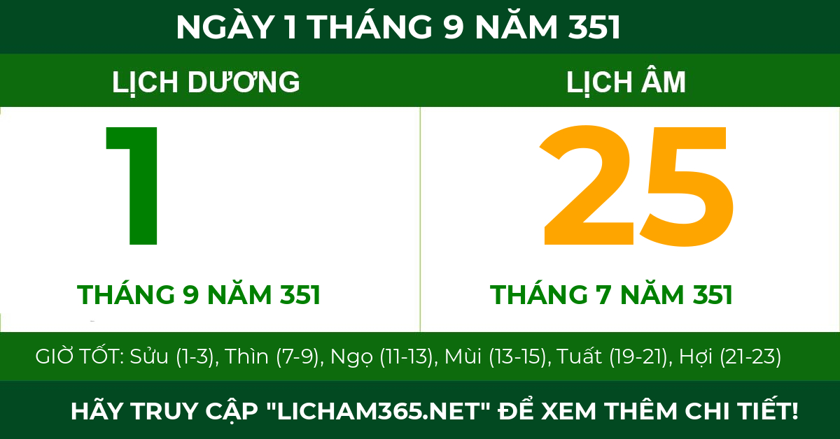 lịch âm ngày 1 tháng 9 năm 351