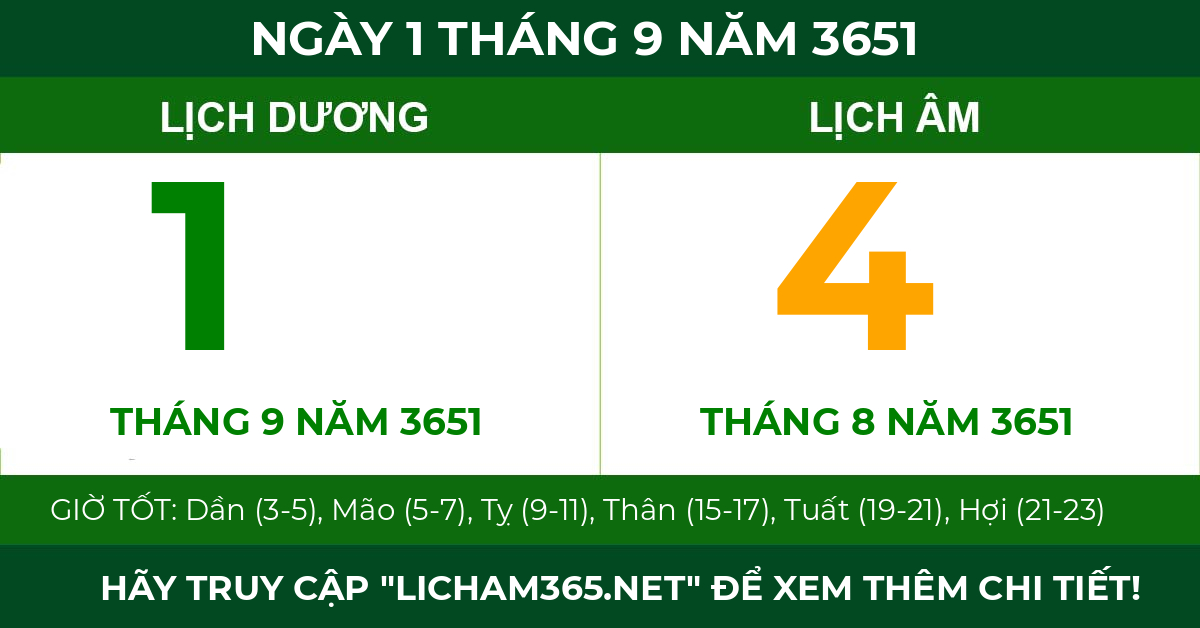 lịch âm ngày 1 tháng 9 năm 3651