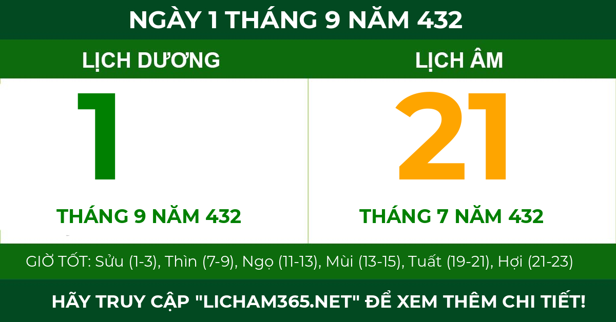 lịch âm ngày 1 tháng 9 năm 432
