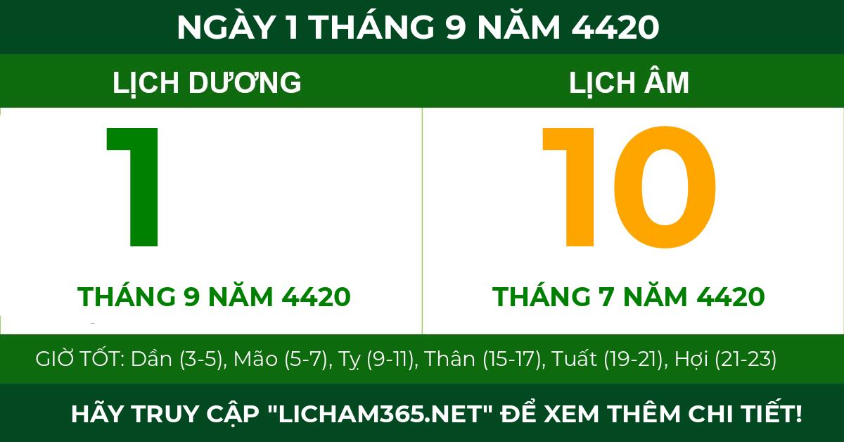 lịch âm ngày 1 tháng 9 năm 4420