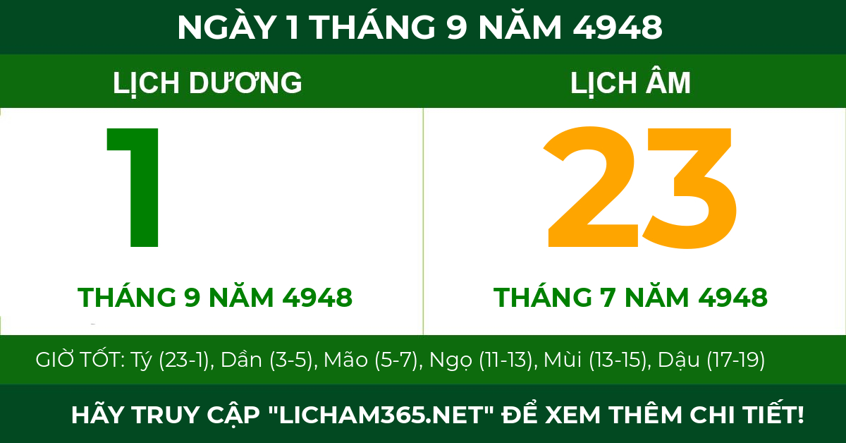 lịch âm ngày 1 tháng 9 năm 4948