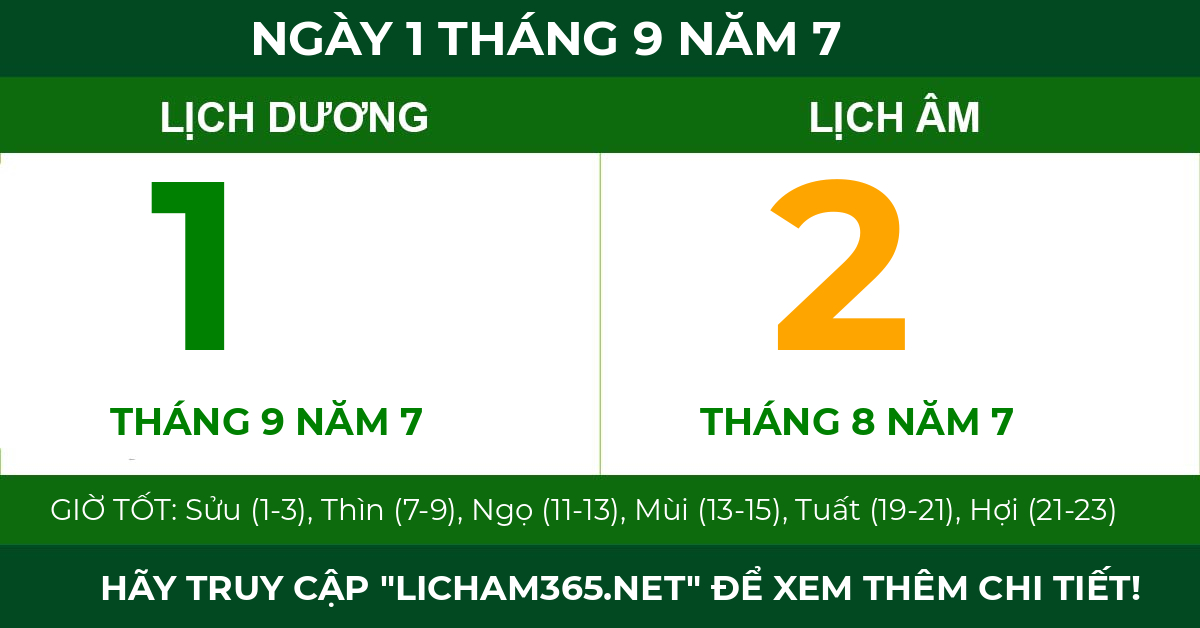 lịch âm ngày 1 tháng 9 năm 7