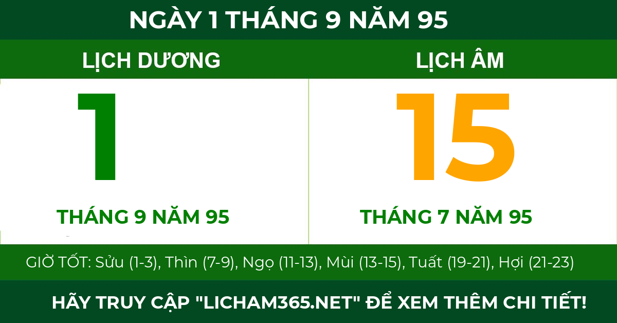 lịch âm ngày 1 tháng 9 năm 95