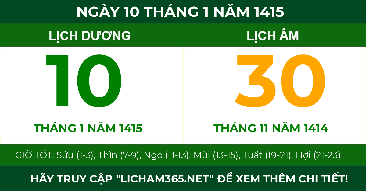 lịch âm ngày 10 tháng 1 năm 1415