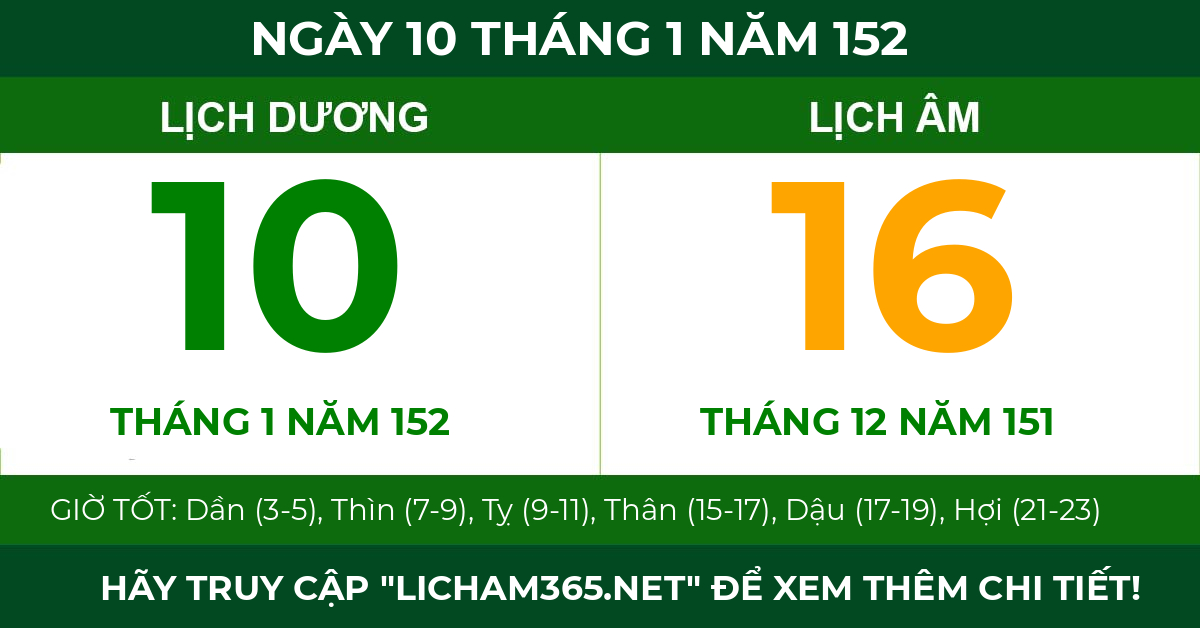 lịch âm ngày 10 tháng 1 năm 152