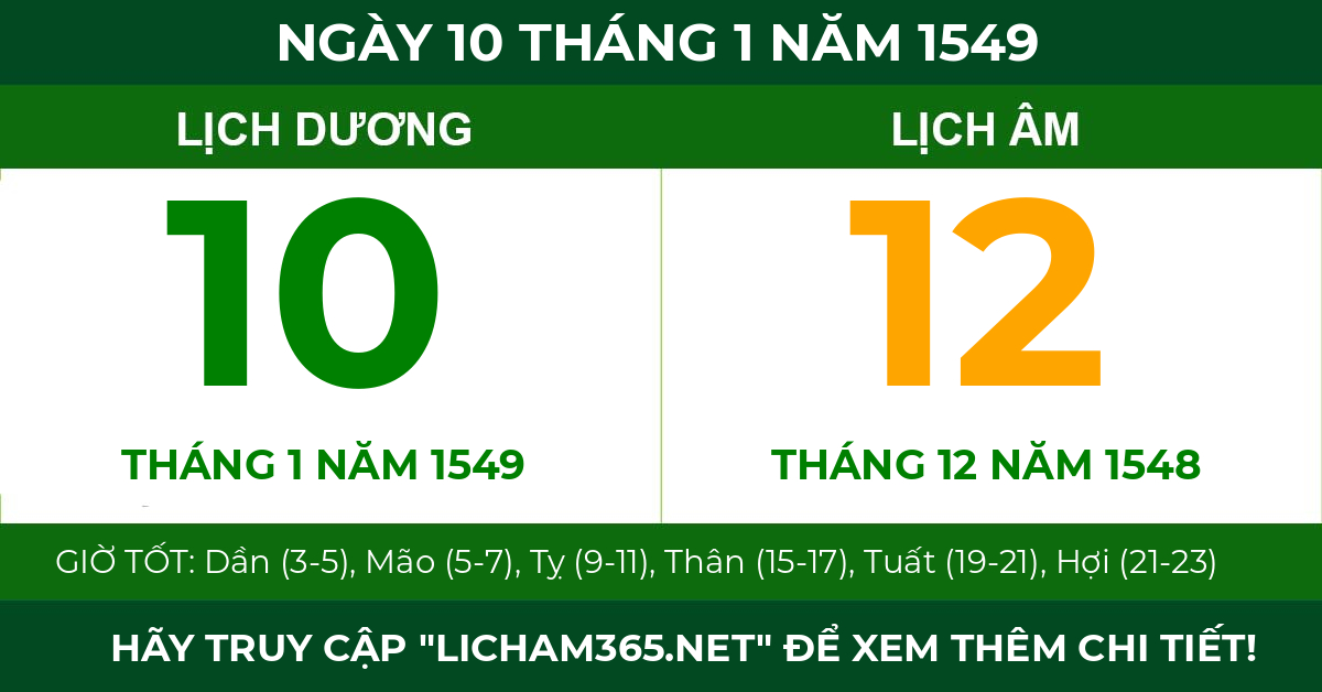 lịch âm ngày 10 tháng 1 năm 1549