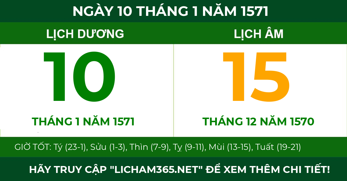 lịch âm ngày 10 tháng 1 năm 1571