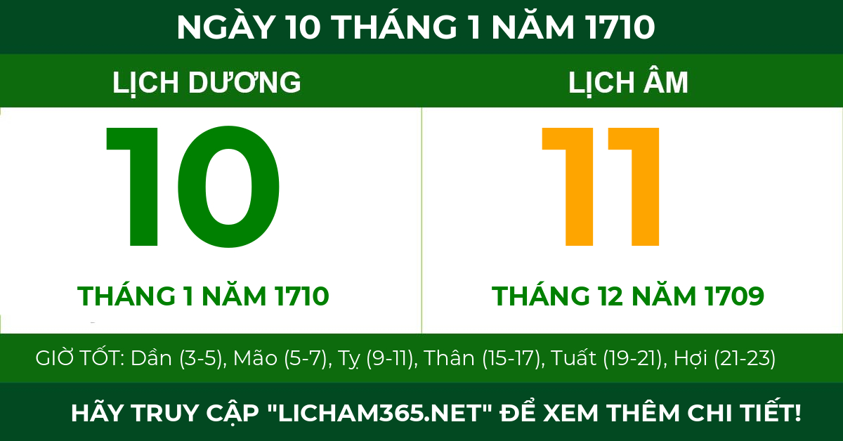 lịch âm ngày 10 tháng 1 năm 1710