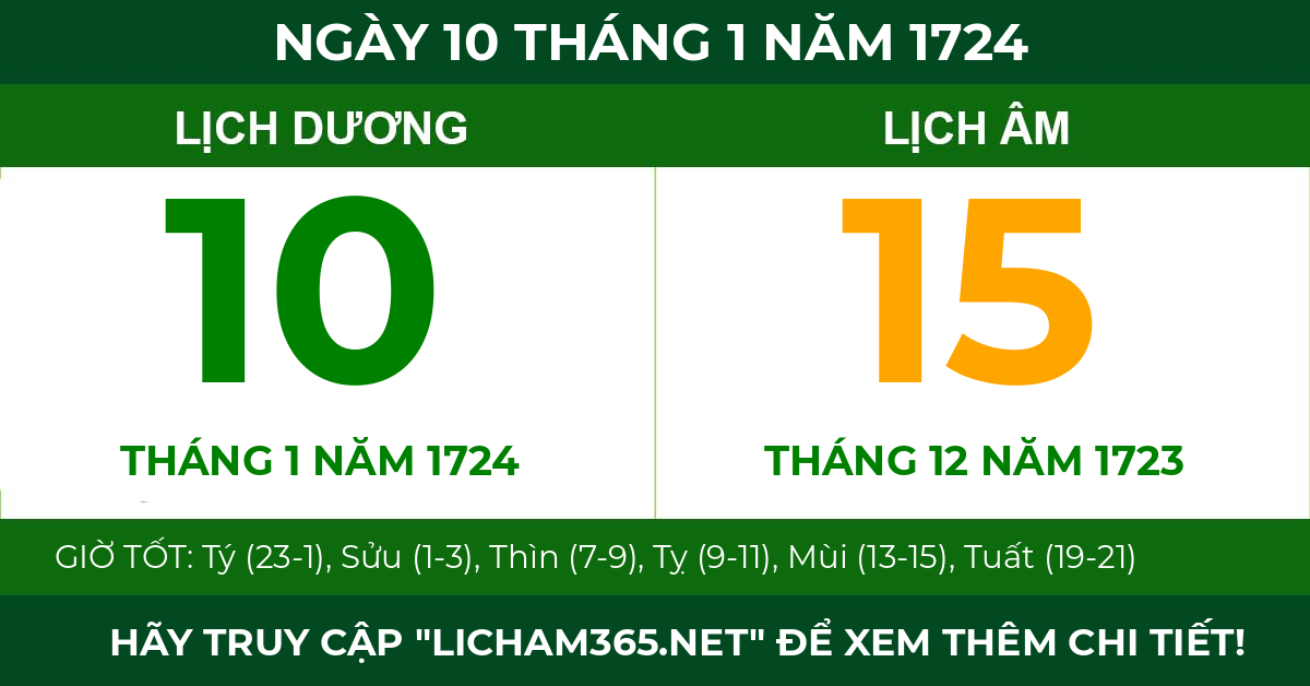lịch âm ngày 10 tháng 1 năm 1724