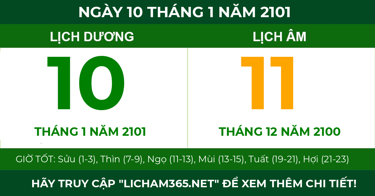 lịch âm ngày 10 tháng 1 năm 2101