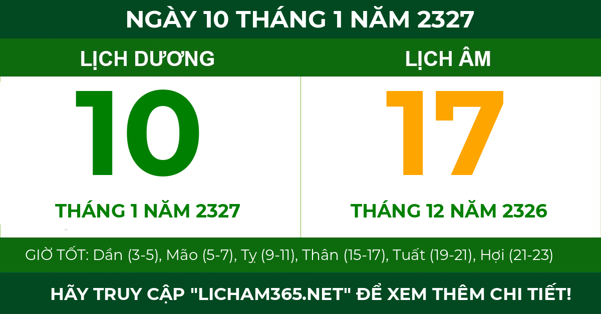 lịch âm ngày 10 tháng 1 năm 2327