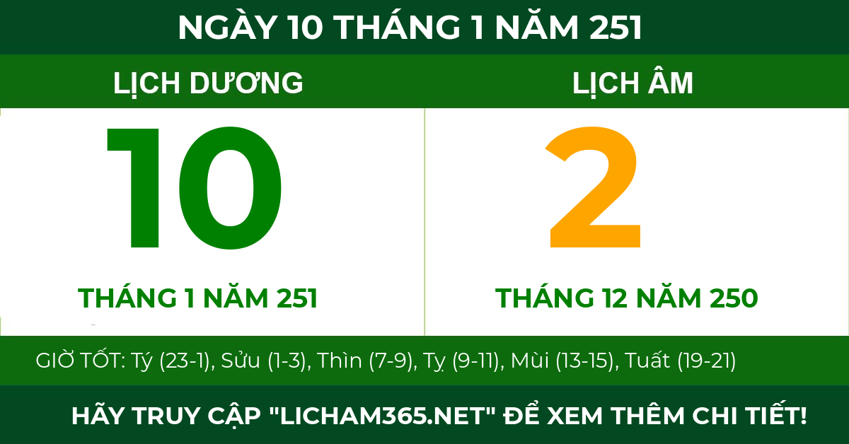 lịch âm ngày 10 tháng 1 năm 251